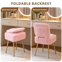 Techigher Sherpa Fleece Vanity Chair With Storage, Dressing Table Stool With Foldable Backrest & Metal Legs, Soft Sherpa Makeup Chair Storage Ottoman For Bedroom, Dressing Room - Multicolor - View 3