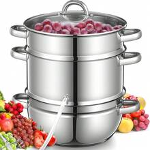 1 Pc Stainless Steel Steam Juicer Pot, With Glass Lid And Drainage Tube, Double‑Handle Grips, Compatible With Gas And Induction Cooker, Suitable For Extracting Fruit And Vegetable Juice, Boiling Jam And Fruit Wine In Household Kitchen - View 4