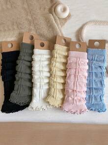 Women's Knitted Leg Warmers, Ruffled Lace Decor Solid Color Y2K Lazy Style Leg Socks, Sweet Preppy Style Leg Cover For Daily Wear - Multicolor - View 8