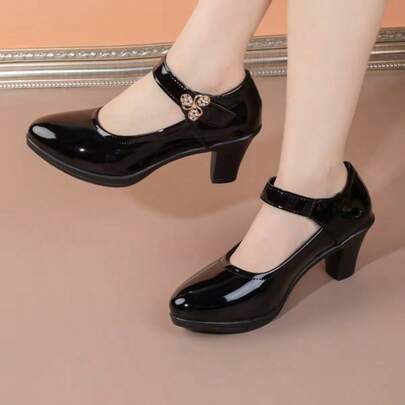 Women Ankle Strap Block Heel Mary Jane Pumps, Platform Dress Shoes For Business Party & Holiday Events