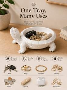White Turtle Storage Tray, Entryway Key Holder, Nordic-Style Desktop Decorative Ornament, Non-Food Contact - Multicolor - View 6