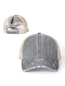 Classic Ponytail Baseball Cap, Vintage Distressed Mesh Trucker Hat, Breathable Adjustable Dad Hat For Women And Girls - Multicolor - View 11