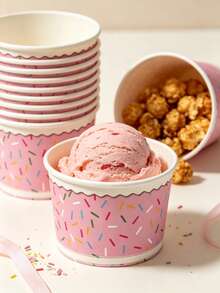 20/10pcs, Pink Dessert Themed Birthday Ice Cream Cup, Dessert Cup, Baking Cup, Suitable For Cold Goods, Ice Cream, Jelly And Snacks, Birthday Parties, Pink Parties, Dessert Shops And Party Supplies, Restaurant Decoration - Multicolor - View 3