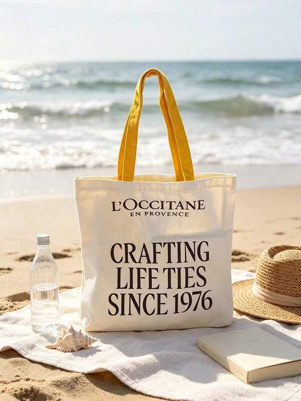 L'Occitane 復古字母印花帆布托特包，休閒日常單肩購物包，黃色與米色可選，LOCCITANE-GIFT-60 LOCCITANE-GIFT-61