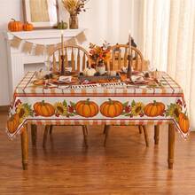 1pc Thanksgiving Autumn Pumpkin Sunflower Print Rectangular Tablecloth, Suitable For Holidays, Parties, Birthdays, Dinner Parties, Restaurant Table Decor, Autumn/Winter Home Decoration - Multicolor - View 4