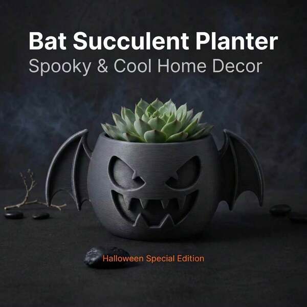 Halloween Bat Demon Face Succulent Planter, 2-In-1 Gothic Style, Ideal Choice For Succulent Plants, Multi-Functional Desktop Home Decor Ornament, Halloween Party Supplies And Gift Item (1pc)