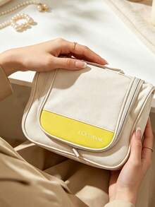 L'Occitane Beige And Lemon Yellow Spliced Handheld Makeup Bag Multi Zipper Pockets Cosmetic Storage Pouch For Travel Vacation Daily Outing Birthday Holiday Gift For Women LOCCITANE‑GIFT‑29 - White - View 1