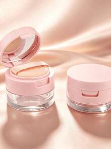 1pc Gold Round Portable Travel Mirror Powder Puff Makeup Refill Case - Multicolor - View 5