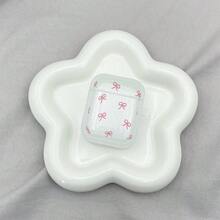 1pc Cute Pink Bow Print Clear Frosted Earphone Case,Soft Silicone Protective Cover With Keychain Hole For AirPods4 1/2/3/Pro - Multicolor - View 4