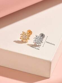 2pcs Bohemian Exquisite Hypoallergenic Stainless Steel Inlaid Transparent Cubic Zirconia Sunflower Shape Internal Threaded Stud Earrings, Multi-Functional Ear Cartilage Lip Body Piercing Jewelry, Suitable For Women's Daily Casual Wear - Sunflower - View 3