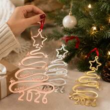 Custom Festive Christmas Ornament, Personalized Family Name Tree Hanging Decor, Merry Christmas Acrylic Tree Ornament With 2-6 Custom Names, Customized Xmas Keepsake Gift, Customizable Holiday Decoration For Family - Style a - View 6