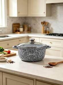 8/10/12pcs Marble Coated Aluminum Cookware Set, Grey Blue Speckled Pot Body, Compatible With Gas Stoves And Induction Cooktops, For Soup Boiling, Braising And Frying Various Ingredients In Household Kitchens - View 7