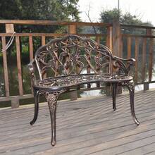 Antique Brass Rose Pattern Aluminum Bench - Lightweight And Weather Resistant For Garden/ Patio, Classic European Design (38.5 Inch/ 98 Cm) - Bronze - View 3