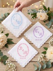 1pc Personalized Bride Wedding Handkerchief, Custom Text Hankerchief, Custom Keepsake Handkerchief For Wedding Bridal Party Gift - Multicolor - View 1