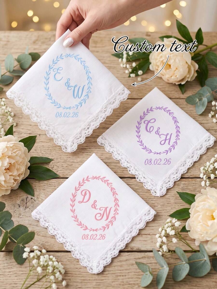1pc Personalized Bride Wedding Handkerchief, Custom Text Hankerchief, Custom Keepsake Handkerchief For Wedding Bridal Party Gift - Multicolor - View 1
