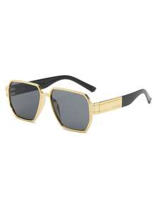 1 Pair Men's Oversized Square Frame Personalized Street Style Fishing Sun Protection Fashion Glasses - Gold Gray - View 2