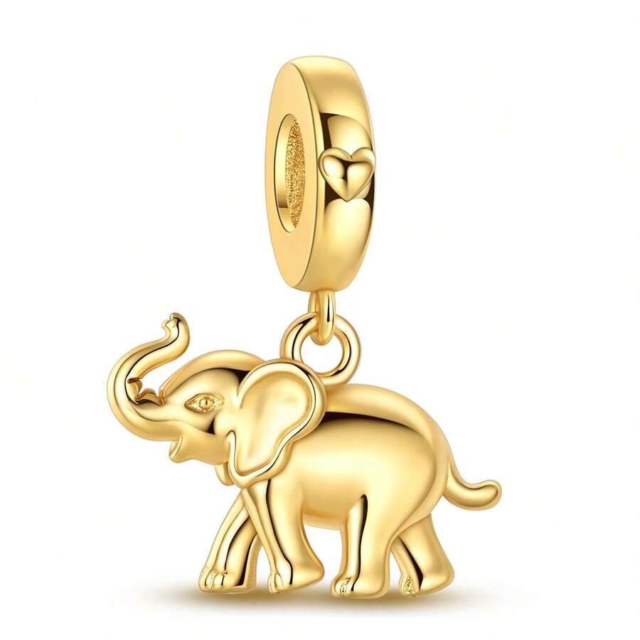 1Pc 18K Gold‑Plated Trunk‑Up Elephant Charm Pendant, Lucky Bead For DIY ...