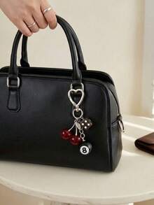 Lucky Dice Red Cherry Keychain - Alloy Heart-Shaped Clasp Unisex Bag And Car Charm, Valentine's Day New Year Gift - Multicolor - View 3