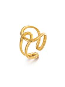 RAYQUEEN 1pc Stainless Steel Geometric Twisted Open Ring, Women's New Minimalist Girl Finger Ring Jewelry - open ring - View 6