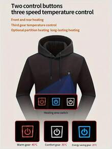 Men's Heating Hoodie With 9 Heating Zones, Heating Sweatshirt, Winter Thermal Pullover Sweater Fall/Winter Essential Hoodie (Battery Not Inculded) - Black - View 3