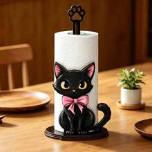 Black Cat Design Kitchen Towel Rack, Wooden Kitchen Towel Rack, Single Layer Fabric Towel Rack, Vertical Kitchen Towel Rack, Countertop Towel Storage Rack, Desktop Towel Rack, Towel And Plastic Wrap Roll Storage Rack - Multicolor - View 2