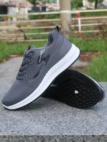 Men's Mesh Athletic Shoes, Breathable Anti-Odor Casual Sneakers, Versatile Running Shoes, Non-Slip Fashion All-Season Style - Grey - View 5