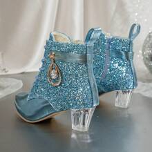 1 Pair Girls' Boots 2026 Autumn/Winter New High Heel Kids Plus Size Ankle Boots Fashionable Princess Boots Suitable For Party And Vacation - Mint Blue - View 3