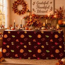 1pc Autumn Pumpkin Leaf Print Tablecloth Table Skirt, Suitable For Party Events, Kitchen And Dining Room Decor - A - View 3