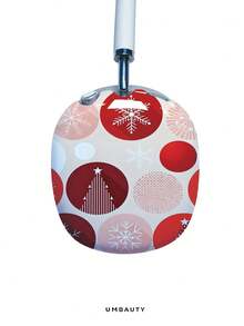 GIIPPA Glossy Hard Ear Cup Protective Case Christmas Theme Pattern Unisex Anti-Scratch Shell Compatible With AirPods Max 1/2 Oval Over-Ear Headphones For Daily Commute, Campus, Cafe, Travel, Picnic And Other Scenarios Matching Accessories - Red - View 2