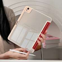 1pc Red Vertical Striped "Nothing Changes If Nothing Changes" Quote Print Protective Case, With Pen Slot, Multi-Angle Magnetic Stand, Supports Auto Sleep/Wake, Tablet Protective Case, Compatible With IPad PRO/AIR, Pad 5/6/7, MatePad - Multicolor - View 5