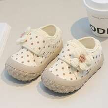 Girls' Polka Dot Floral Canvas Shoes, Soft Sole, Non-Slip, Hook And Loop, Cute Daily Versatile Casual Shoes For Toddlers And Infants - Beige - View 5