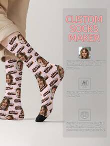 1 Pair Customizable Men's Mid-Calf Socks With Personalized Face Pattern, Any Face Can Be Printed On Socks, Personalized Photo Socks, Fun Custom Image Mid-Calf Socks, Suitable For Valentine's Day, Birthday, Gift, Halloween And Other Occasions, Personalized Customization - Multicolor - View 10