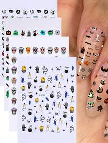 8Pcs 3D Halloween Mixed Design Nail Art Stickers,Skull Potion Bottle Snake Bat Pumpkin Happy Halloween Letter Nail Decals,DIY Manicure Decor For Halloween Party - Multicolor - View 5