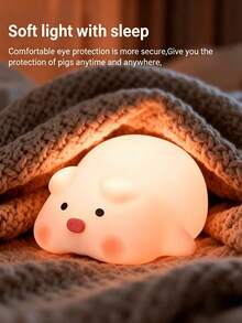 1PC Pink Cute Pig Animal Room Night Light, Smart Timer Lamp, USB Rechargeable Desk Lamp, Touch Dimming Bedside Light. Ideal Choice For Home Decor And A Soothing Companion. Perfect Birthday Gift For Kids, Children And Partners - Multicolor - View 4
