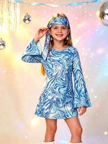 Tween Girl 70s Disco Party Dress Costume For Dance Party, Birthday Party, Children's Day, Halloween - Blue - View 5