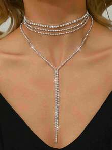 1pc Gothic Style Y-Shaped Long Tassel Multi-Layer Necklace, Women's Fashion Party Accessory, Suitable For Daily Wear - Layered Tassel Necklace - View 13