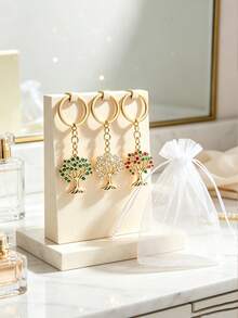 Luxury Rhinestone Tree Of Life Keychain, Bag Charm Pendant, Multi-Color Full Rhinestone Design, Gold Alloy Tree-Shaped Pendant Exquisite And Sparkling. Paired With Large Metal Key Ring, Sturdy Chain Resistant To Breaking, Suitable For Bags, Car Keys, Backpacks. Symbolizes Lucky Money Tree, Compact And Portable, Ideal For Gifts Or Personal Use, Ins Style Versatile Accessory, Holiday Gift Choice. - Multicolor - View 1