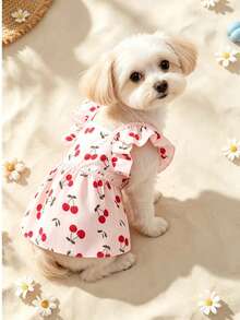 1 pieza Vestido para mascotas, Vestido de verano con estampado de cerezas - Rosa Pálido - Ver 1