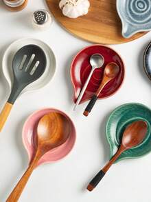 1pc Ceramic Spoon Holder, Leaf-Shaped Kitchen Utensil Rack, Suitable For Kitchen Countertop, Coffee Bar And Tea Station, Can Support Soup Ladle, Spatula And Cutlery Small Spoon Support Rack, Home, Cafe Decorative Kitchen Accessory, Suitable For Gift - View 6