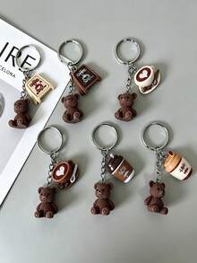 Teddy Bear Keychain, Coffee Bean Beverage Accessory Decor, Bag Charm, Y2K Backpack Pendant, Keychain Accessory, Also Suitable For Gym, Classroom, Matching Games, Daily Use And As A Gift; Fashionable Women's Accessory, Ideal Gift For Christmas, Valentine's Day, Birthday And Back To School Season - Multicolor - View 8