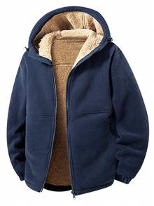 Warm Hooded Fleece-Lined Men'S Top For Autumn And Winter, With A Warm Design, Fashionable And , A Perfect Christmas G Men'S Hooded Jacket, - Black - View 8