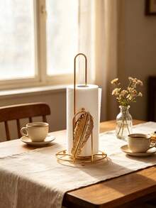 Luxury Iron Art Tabletop Paper Towel Holder, Freestanding Roll Storage Rack With Stable Round Base, Gold And Black, Suitable For Most Standard Kitchen Paper Towel Rolls - Multicolor - View 13
