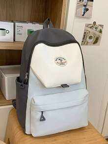 1pc Colorblock Tricolor Backpack, Casual Versatile Side Pocket Adjustable Strap Daily Use Bag, Suitable For Daily Outings And Commuting - Multicolor - View 6