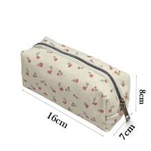 Cream Cherry Ditsy Floral Pencil Case, Large Capacity Makeup Bag, Minimalist Design - Single Piece - View 6