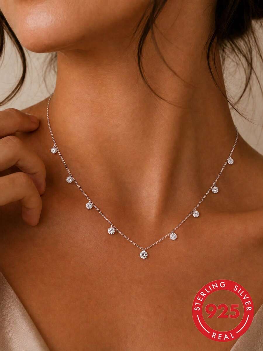 1 Stück S925 Sterling Silber zarte elegante Süßwasser-Tränen-Anhänger Halskette für Frauen, mit Strass besetzt, minimalistisches Nischen-Luxus-romantisches Design, modisches ästhetisches Halsaccessoire, durchdachtes Geschenk für Liebhaber, Freunde, Geburtstag, Jahrestag, Feiertag - Diamant - Übersicht 1
