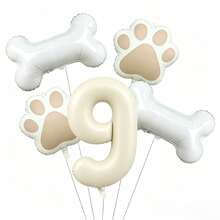 5Pcs Cream Number 0‑9 Dog Bone Paw Print Foil Balloon Set, Pet Theme Birthday Party Decor - View 12