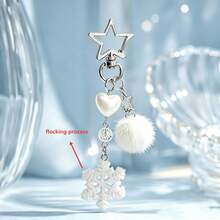 1pc/2pcs Women White Snowflake Pendant Heart Beaded Accessory Faux Mink Ball Charm Star Keychain Christmas Gift Bag Decoration - White - View 1