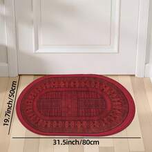 1pc Oval Flannel Door Mat, Red Geometric Pattern, Soft Comfortable Absorbent Non-Slip Machine Washable With Anti-Slip Backing, Suitable For Doorway, Living Room, Bedroom, Kitchen, Bathroom, Patio, Entryway, Laundry Room, Multi-Functional Home Floor Mat Holiday Decor Carpet - Multicolor - View 12