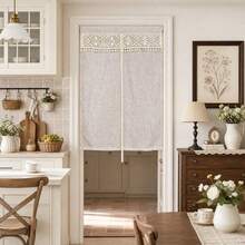 1PC Bohemian-Style Solid Color Tassel Curtain,Providing Privacy; Light Brown Faux Linen Curtain For Living Room And Bedroom;Height Adjustable Home Drapes - Beige - View 6