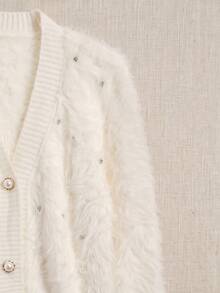 Autumn/Winter Elegant Fashion Rhinestone Decor Faux Fur Cardigan - White - View 7